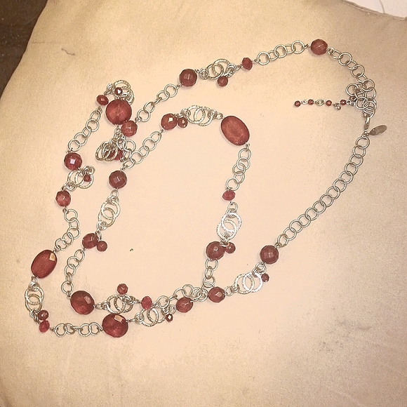 White House Black Market- EUC-RED&SILVER.CIRCLES-XTRA.LONG- NECKLACE - Picture 5 of 11